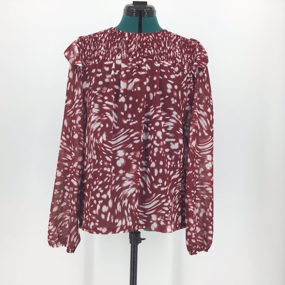 Maje Lipone Ruffled Print Long Sleeve Blouse, M - Picture 3 of 16